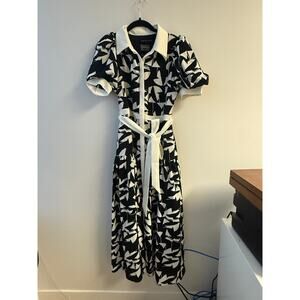 English Factory Floral Printed Belted Midi Shirt Dress Size Small